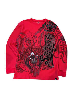 Vintage Y2K Southpole Waffle Knit Thermal Streetwear Red Shirt Size 2XL Grunge